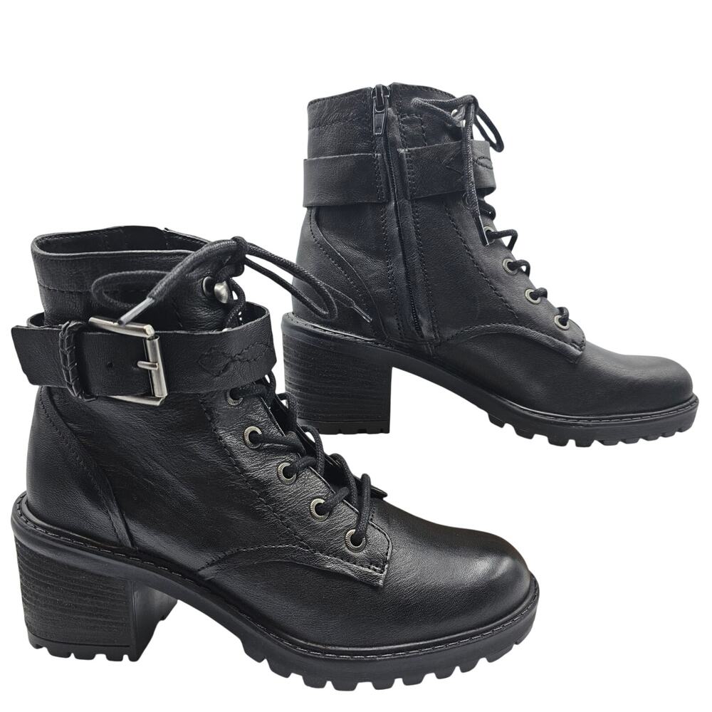 Zodiac Womans size 6.5 Gemma Leather Side Zip Buckle Bootie Work Boot Black NEW